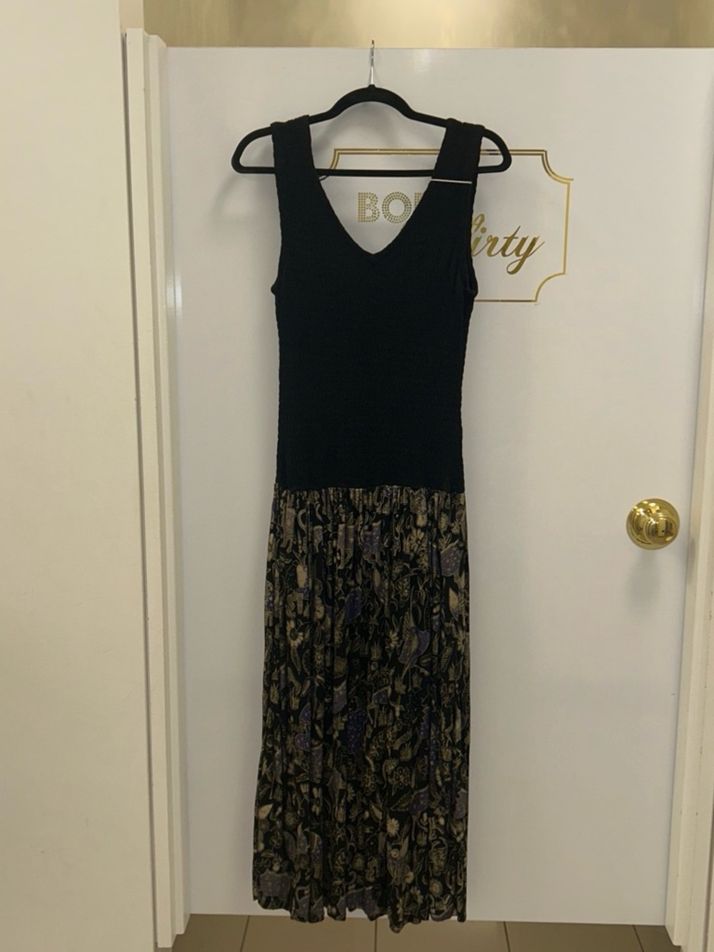 Black Knit Bodice Maxi Dress with Patterned Skirt